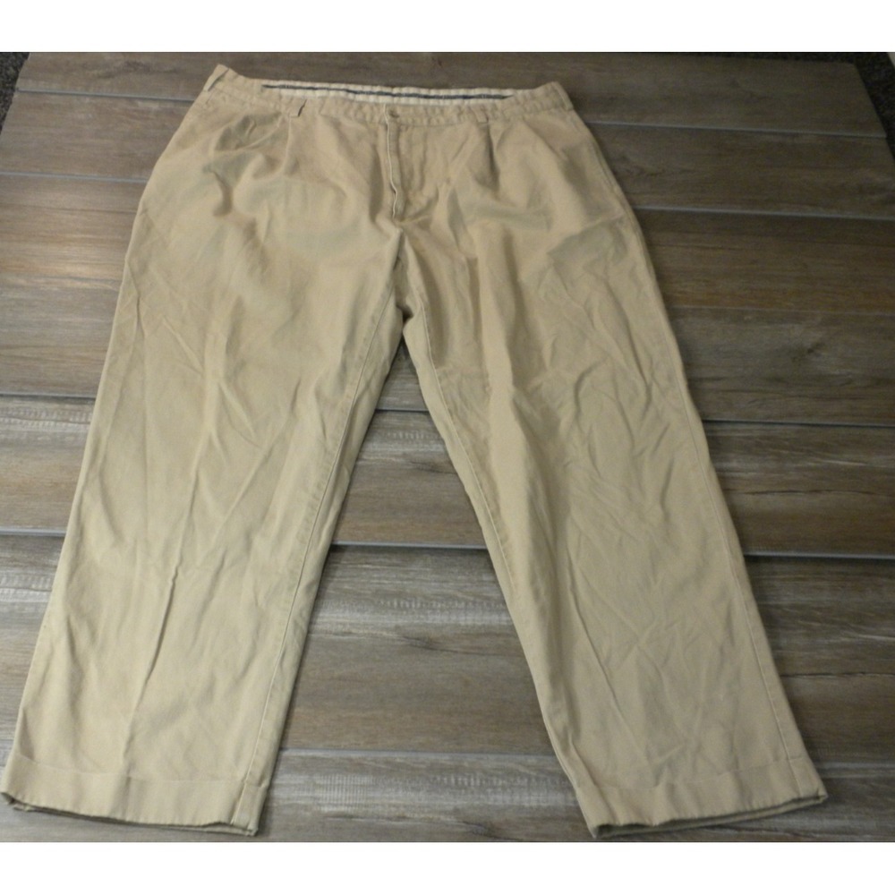 Polo Ralph Lauren Pants Mens 42x30 Beige Hammond Chino Pleated Twill Vintage USA - Picture 2 of 12